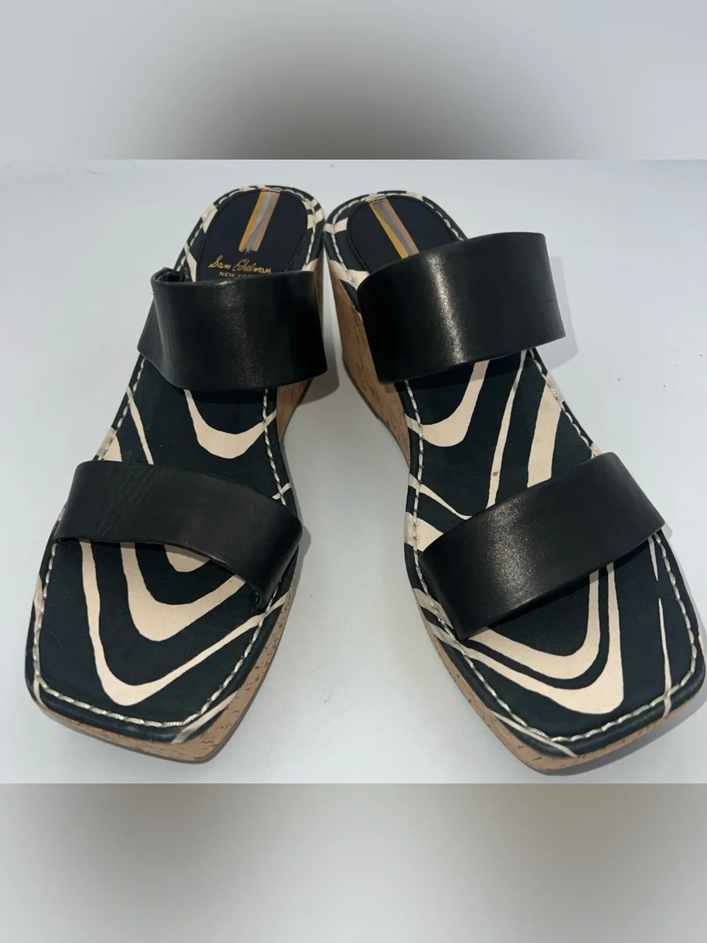 Sam Edelman Alissa Black Leather Strap Cork Wedge Sandals Women’s Size 9.5M NWOB